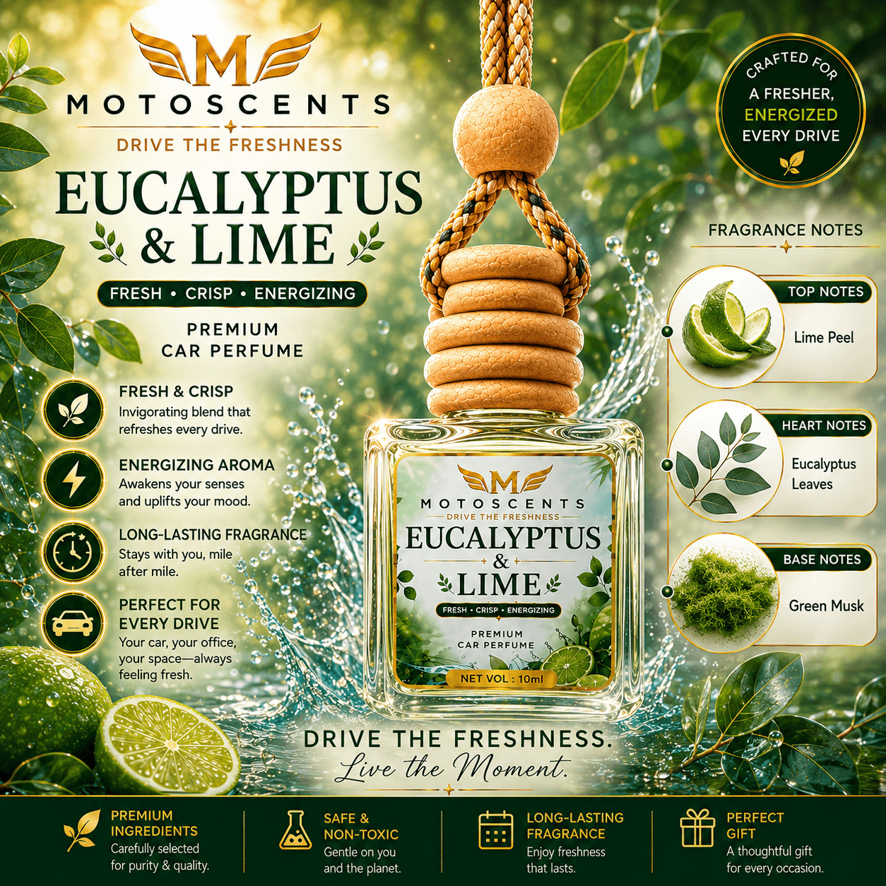Fresh Eucalyptus & Lime Car Perfume – Premium car perfume by MotoScents